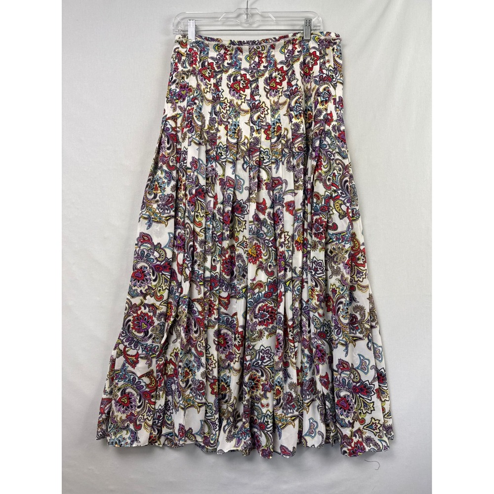Banana Republic Maxi Skirt Womens 8 White Paisley Pleated High Waisted Long Boho